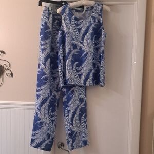 J. McLaughlin Bundle Giada Fernflower Print Pants SzS & Sleeveless  Top SzM EUC